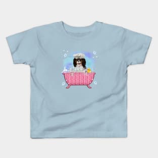 Tri-Colored Cavalier King Charles Spaniel in a Bath Tub Kids T-Shirt